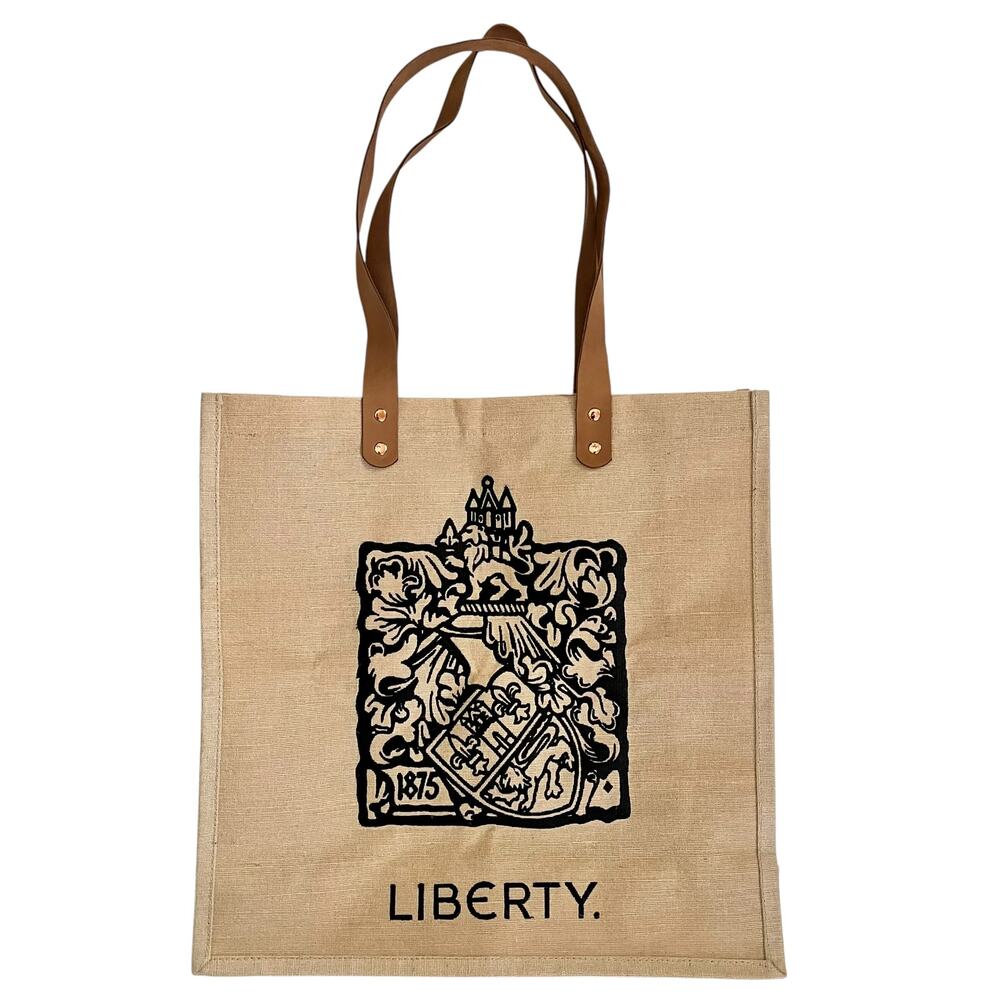 NWOT Liberty Coat of Arms Juco Shopper Jute Cotton Tote Bag with Leather Straps